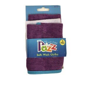 Razz Tub Time Fun  Baby Bath Wash Cloths 3 Pack Purple White
